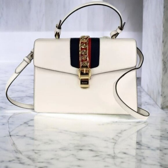 NWT Authentic  Gucci Stone Color Sylvie large Top Handle Bag - Picture 10 of 13